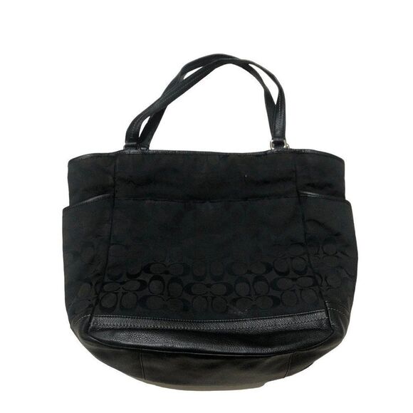 Coach Park Signature Black Leather Jacquard Tote Bag F23295 - Picture 3 of 7